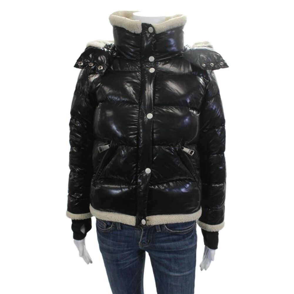 SAM Women's Hood Long Sleeves Full Zip Puffer Coat Black Size XS
